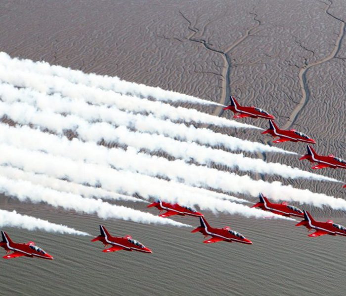 Red Arrows over Pyewipe mudflats 2006